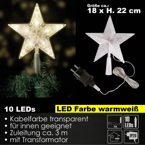 Weihnachtsbaum Spitze Stern LED beleuchtet warmweiß - Nussknacker - Wunderschöner beleuchteter Weihnachtsstern für den Innenbereich, sorgt für festliche Stimmung mit warmweißem Licht.
