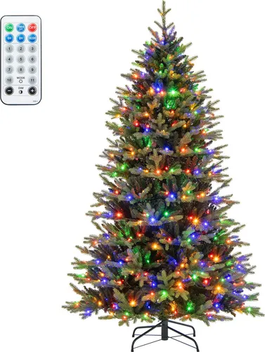 COSTWAY 210cm Künstlicher Weihnachtsbaum, Tannenbaum mit Beleuchtung, 11 Beleuchtungsmodi, 3 automatischen Timern, 4-stufiger Helligkeit&Fernbedienung