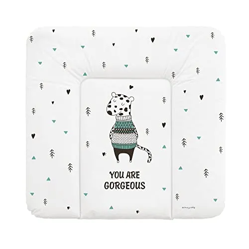 Schnucky Wickelauflage - weiche Baby Wickelunterlage, Wickeltischauflage, wasserdicht und abwaschbar, für Wickeltisch/Wickelkommode geeignet. [75 x 72 cm, Leopard]