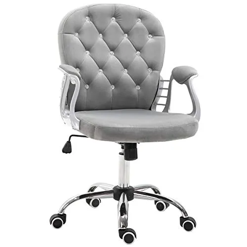 Vinsetto Bürostuhl Grau – Ergonomischer Drehstuhl mit Kristall-Details
