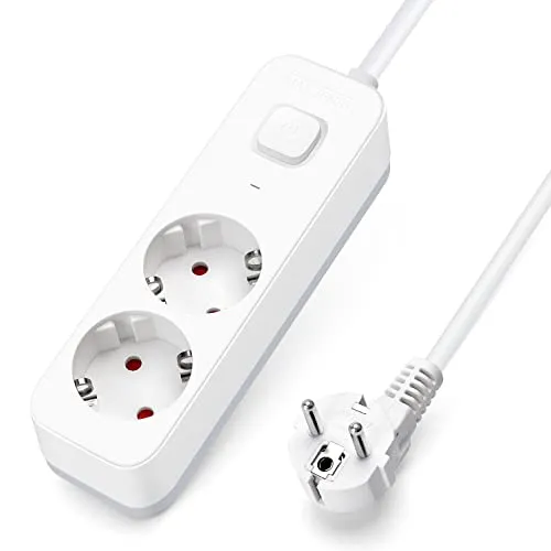 Aigostar Steckdosenleiste 2-fach, Mehrfachsteckdose mit Schalter, Mehrfachstecker Verlängerungskabel 3m Kabel, Weiß