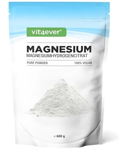 Magnesium Pure - 600 g Pulver - 100% Magnesiumhydrogencitrat - Nahrungsergänzungsmittel mit 100% bioaktivem Magnesiumhydrogencitrat für optimale Löslichkeit und hohe Bioverfügbarkeit. Ideal für eine gesunde Magnesiumversorgung.