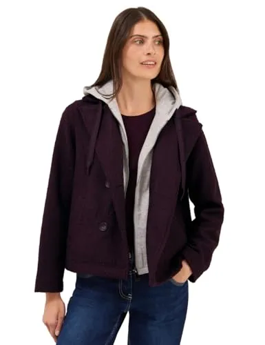 CECIL Damen Outdoorjacke, Gr. L (42), lila (schwarz plum) - Funktionsjacke mit abnehmbarer Kapuze und herausnehmbarem Inlay, ideal für die Übergangszeit. Das pflegeleichte Material in Wolloptik sorgt für Komfort und Stil.