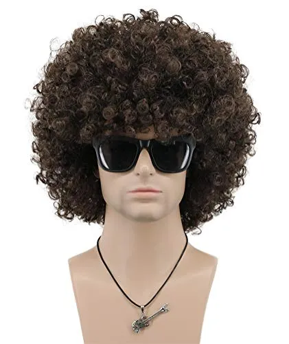 VGbeaty Afro Perücke 70er Jahre 80er Jahre Braun Kurze Lockige Disco Rocker Perücke Männer Frauen Cosplay Kostüm Perücke