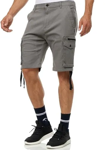 Indicode Cargoshorts Agron in Gelb mit Langen Stoffbändern - Herren-Shorts mit elastischem Stoff, ideal für den Sommer. Die langen Stoffbänder an der Seite setzen modische Akzente und sorgen für einen lässigen Look.