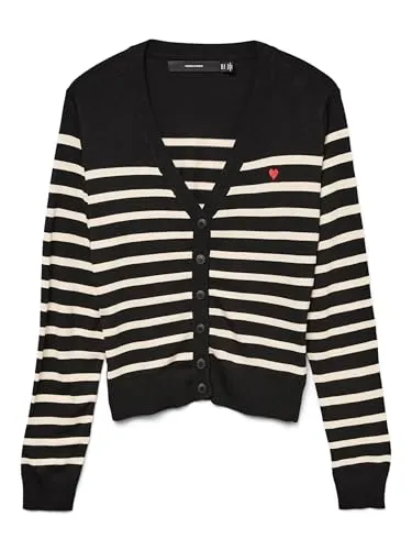 ONLY Cardigan in Schwarz - S - Strickjacke mit V-Ausschnitt und Knopfleiste, gerade geschnitten und verziert mit eleganter Stickerei für einen modischen Look.