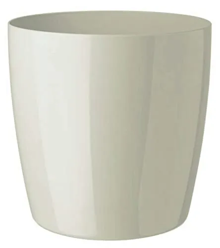 Floralo Teramo Übertopf 25cm Durchmesser x 24cm hoch creme, glänzend, in den Boden eingelassene Rollen, altweiß