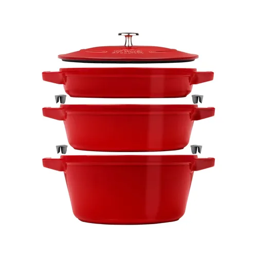 STAUB La Cocotte Kochtopfset, 3-tlg rund Gusseisen Kirsch-Rot - Auflaufformen aus robustem Gusseisen, ideal für gleichmäßiges Garen und perfekte Wärmeverteilung.