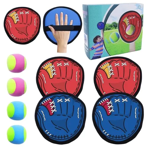 Klettballspiel Outdoor Spiele für Kinder Strandspielzeug Strandspiele Wurfspiel Kinder Klettball Fangballspiel Outdoor Gartenspielzeug 3 4 5 6 7 8 9 Jahre Mädchen Junge Geschenke, 4Fangscheiben+4Bälle