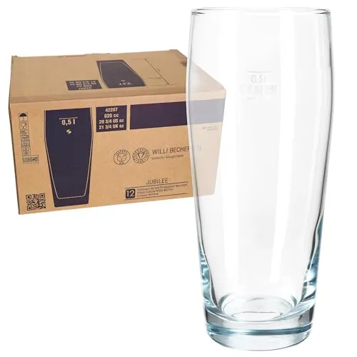 MamboCat 12er Set Willibecher 0,5 L - Klassische Biergläser mit Eichstrich - MamboCat 12x Willibecher 0,5 L geeicht | Robuste Biergläser aus klarem Glas, ideal für Gastronomie und Feiern | Vielseitig einsetzbar für Bier, Cocktails und Softgetränke | Perfekte Ergänzung für jeden Haushalt oder Partyraum.