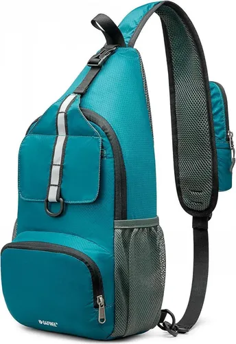 G4Free Brusttasche Schulterrucksack 10L Blaugrün - Vielseitiger Rucksack für Reisen und Outdoor-Aktivitäten, aus strapazierfähigem, wasserdichtem Nylon mit 3 Hauptfächern und verstellbarem, atmungsaktivem Schultergurt.