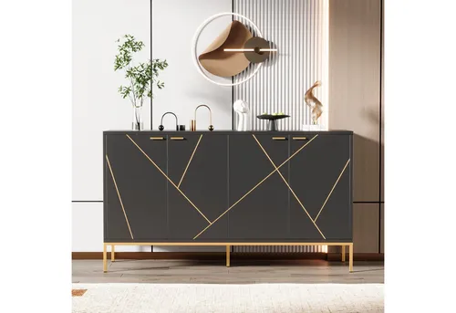 Stilvora Sideboard Schwarz – Elegantes Metallmöbel mit 2 Fächern, 150x80x40 cm
