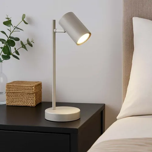 Tischleuchte Beistelllampe mit Schalter, schwenkbar, 35cm - Tischleuchte aus sandfarbenem Metall, schwenkbar für flexible Lichtausrichtung – ideal für Schreibtische und Nachttische. Stilvolle Beleuchtungslösung mit Wippschalter und GU10-Fassung.