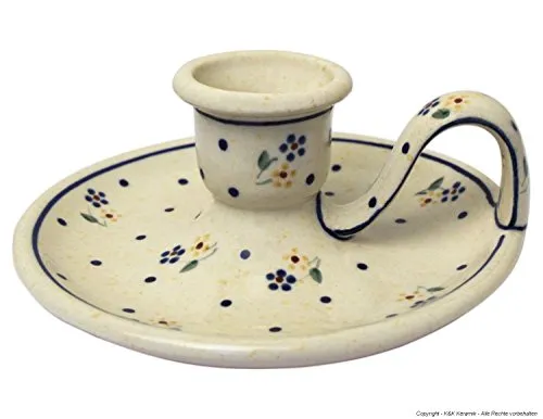 Bunzlauer Keramik Kerzenständer Chamberstick Ø14,5cm – Retro Design - Kerzenständer im nostalgischen Chamberstick-Design, handgefertigt aus robuster Keramik. Ideal für Stabkerzen, schützt Oberflächen vor Wachstropfen und sorgt für stimmungsvolle Atmosphäre.