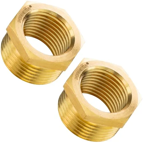 Poppstar Messing Reduzierstück Außengewinde 3/4 Zoll auf Innengewinde 1/2 Zoll, mit Sechskant, 2 Stück