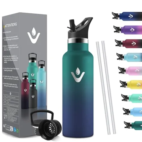 HoneyHolly Thermosflasche 500ML, BPA-Frei, Trinkflasche Edelstahl, Auslaufsichere Isolierflasche Doppelwandig, Wasserflasche Kinder Edelstahl, mit Strohhalm, Trinkflasche Kohlensäure Geeignet