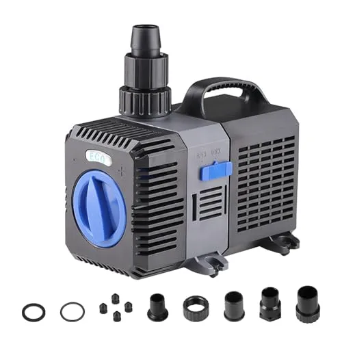 EXLECO Super Eco Teichpumpe Filterpumpe 8000L/H 70 Watt Energiespar Wasserpumpe Koiteich Bachlaufpumpe Springbrunnenpumpe Aquariumpumpe Fontänenpumpe Pumpe für Außen Teich Bachlauf Brunnen Wasserfall
