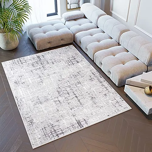 TAPISO Sky Teppich Kurzflor Modern Grau Creme Karo - Teppich mit 3D Effekt, ideal für Wohnzimmer und Schlafzimmer. Wärmedämmend und schalldämmend, perfekt für Fußbodenheizung. Allergikerfreundlich und pflegeleicht.