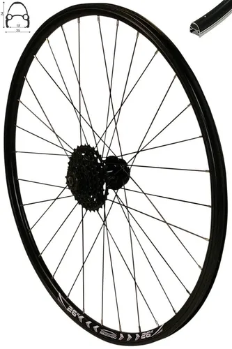 REDONDO 26 Zoll Hinterrad Laufrad Felge Schwarz Disc + 9-fach Shimano Kassette