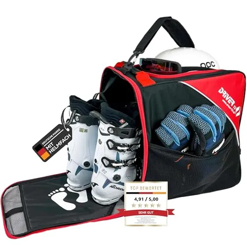 Driver13 Skistiefeltasche mit Helmfach Bootbag für Deine Stiefel oder Snowboardboots (schwarz-rot)