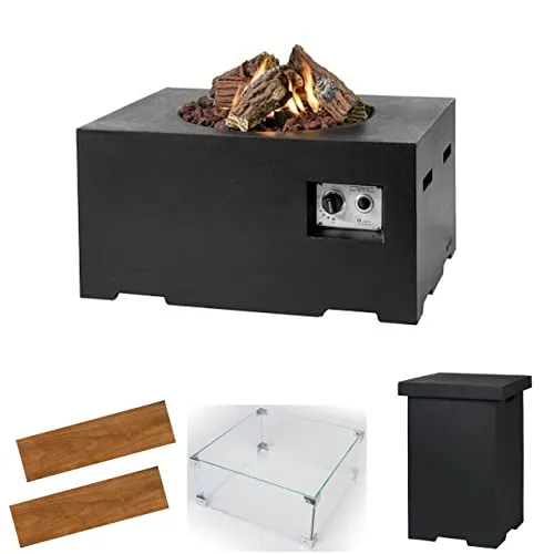 Happy Cocooning Mania Feuertisch Komplettset 12 kW - Rechteckiger Feuertisch (80x60x40 cm) für Propan, ideal für gesellige Abende im Freien, sorgt für eine gemütliche Atmosphäre.