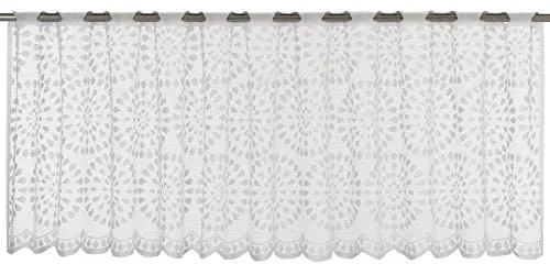 Elbersdrucke Bistrogardine Circolo 00 weiß transparent 45 x 160 cm Scheibengardine Kurzgardine für Küche Küchenfenster Sichtschutz Privatsphäre