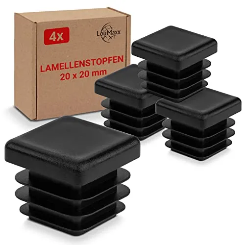 LouMaxx Lamellenstopfen 20 x 20 mm - Rohrabdeckung schwarz Stopfen für Vierkantrohr 20 x 20 mm - Quadratische Rohrstopfen aus robustem Kunststoff - Pfostenkappen als Abdeckkappe