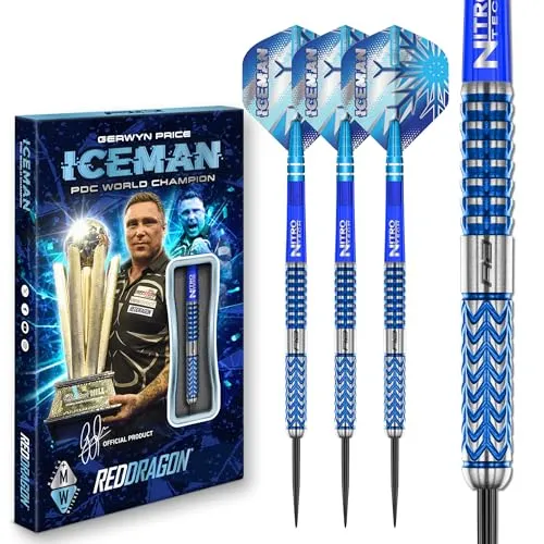 RED DRAGON Darts – Professioneller Spieler – Gerwyn Price Iceman Glacier 22g - 90% Wolfram Stahlspitze Dart-Set mit Dart Flüge und Dartschäfte