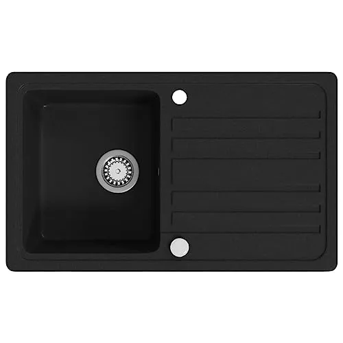 vidaXL Granitspüle Reversibel Schwarz mit Abtropffläche - Sanitäranlagen & Zubehör - Langlebige Granitspüle hitzebeständig bis 280 °C, platzsparend und reversibel einbaubar für maximale Flexibilität in Ihrer Küche.