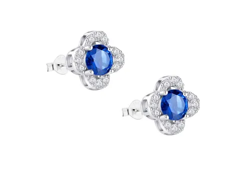 LÖB Paar Ohrstecker 925 Silber Ohrringe Zirkonia Stein Blumen Ohrstecker Saphir blau Klein (Geschenke für Frauen Beste Freundin Mutter Mama Damen zum Geburtstag Weihnachten Weihnachtsgeschenke), Damen Stecker Brautschmuck Braut Glitzer Strass Elegant Diamant Form