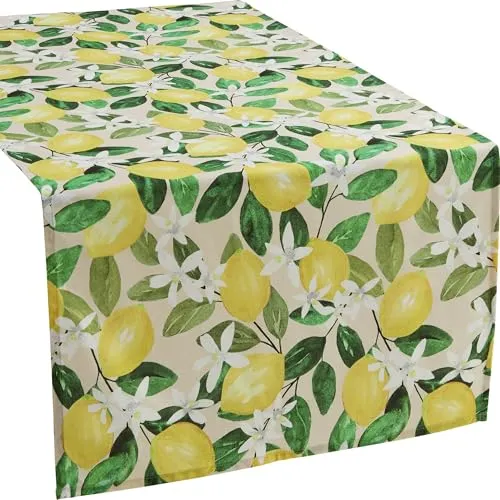 Erwin Müller Tischläufer, Tischwäsche Zitronen, mediterran gelb-grün Größe 40x170 cm - Robustes Canvas-Gewebe, pflegeleicht und strapazierfähig