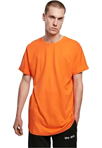Urban Classics Herren T-Shirt Long Shaped Turnup Tee, lässiges T-Shirt für Männer, in langem Schnitt, erhältlich in vielen Farben, Mandarin, S