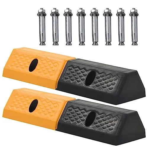 2x Radstopper 49x15x9cm - Parkplatzbegrenzung Einparkhilfe mit Reflektoren - Praktische Einparkhilfe für sicheres Parken, verbessert Sichtbarkeit durch reflektierende Elemente, ideal für Gewerbe und Privatnutzung.