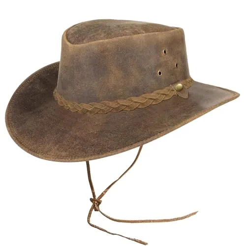 Pamposh Leather Cowboy Hat for Men Women Handcrafted Lightweight Western Shapeable Durable Wide Brim Cowgirl Hat