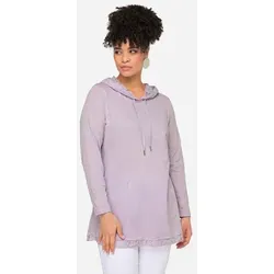 MIAMODA Damen Plus Size Langarmshirt mit Kapuze - Tops für Damen in großen Größen, bequeme Passform mit Kapuze und eleganten Spitzen-Details in pastelllila.