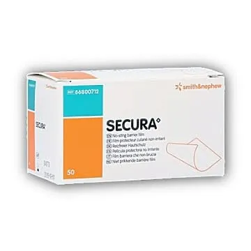 Secura Hautschutzfilm 50 Stück - Hautschutz zur Stomaversorgung, langlebig, wasserabweisend und schnell trocknend in weniger als 30 Sekunden, ideal für empfindliche Haut.