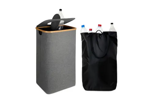 relaxdays Flaschensammler Pfandflaschen-Sammelbehälter 100l, grau - Flaschenhalter mit 100L Fassungsvermögen, robustem Filz und praktischem herausnehmbarem Beutel. Ideal für Küche, Keller oder Flur – für eine saubere und ordentliche Leergutsammlung!