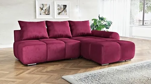 Design Wohnlandschaft Ingrid, 270 cm, Ecksofa mit Schlaffunktion, Rot, Rechts