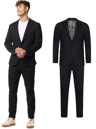 JEFF Herren JFEzra Set Anzug 2-teilig - Eleganter Regular Fit Herrenanzug in Schwarz, Größe 52 - Anzüge für Herren - Hochwertiger elastischer Anzug mit schmal geschnittenem Sakko und stilvollen Details für einen modernen Look.