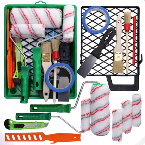 DUOCOLOR Set 17-teilig (Schale, Gitter, Folie, Klebeband, Spachtel, Messer, Pinsel, Rolle 18 und 11 cm)