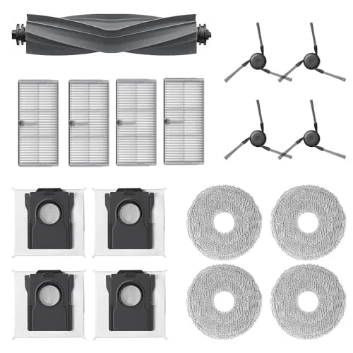 Geoviizon 17 Stück Zubehör für Dreame X40 Ultra/L40 Ultra/X40 Ultra Complete/MOVA P50 Pro Ultra Roboter Staubsauger,1 Hauptbürste,4 Hepa Filter,4 Staubbeutel,4 Wischtücher,4 Seitenbürsten Ersatzteile