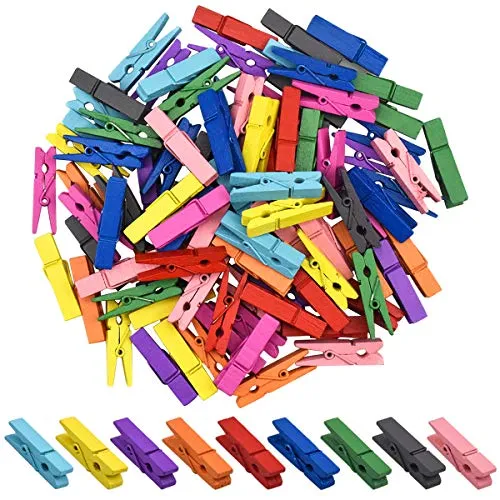 kissral 100 Stück Wäscheklammern, Farbig Wäscheklammer Klammern DekoKlammern Holzwäscheklammern Holzklammern Zierklammern für Fotos Fotowand Clothespins DIY Handwerks