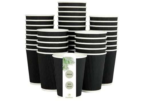 DeinPack 500 Riffelbecher schwarz 300 ml doppelwandig | to Go Pappbecher aus schwarzem Kraftkarton I Umweltfreundliche Kaffee Trinkbecher mit Hitzebarriere Bio