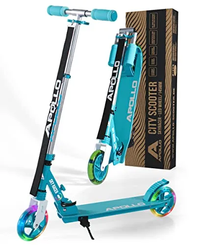 Apollo Skyracer City Roller mit LED Leuchträdern - Roller für Kinder und Teens, klappbar und höhenverstellbar mit leuchtenden 145mm LED Wheels und Stoßdämpfern für einen sicheren Fahrspaß.