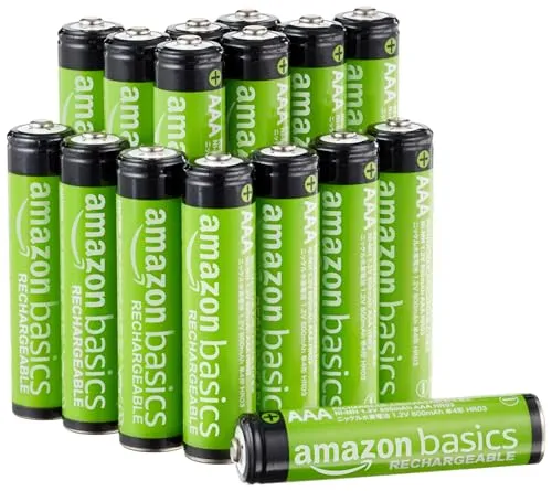 Amazon Basics 16er-Pack wiederaufladbare AAA-NiMH-Batterien - Akkus für Digitalkameras und Fernbedienungen, bis zu 1000x wiederaufladbar, extrem niedrige Selbstentladungsrate für langanhaltende Leistung