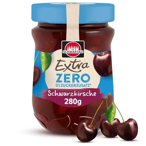 Schwartau Extra Zero Schwarzkirsche, Fruchtaufstrich ohne Zuckerzusatz - Brotaufstrich mit nur 15 kcal pro 25g, ideal für einen unbeschwerten Start in den Tag, ohne Zusatzstoffe und mit besten Früchten!