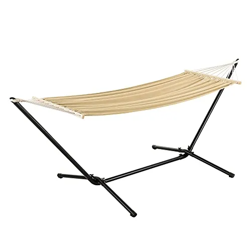 [en.casa] Hängematte Surte mit Gestell - Beige, 200x100 cm - Hängematten & Hängestühle - Entspannung pur für drinnen und draußen mit wetterbeständigem Gestell und einer großzügigen Liegefläche von 200 x 100 cm, belastbar bis 120 kg.