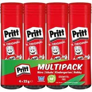 Pritt ORIGINAL Klebestifte 22,0 g 4er Pack - Der klassische, tropffreie Klebestift für sauberes Basteln, ideal für Kinder und kreative Projekte