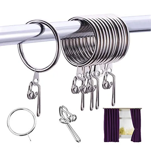 Produktbild Heavenlife 100 Stück Vorhang Haken & 30 Stück Metall Vorhangringe 30 mm Innendurchmesser Gardinenringe für Vorhänge Draperie und Stäbe – Silber