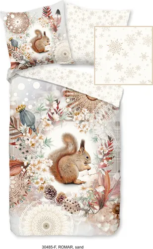 Hip Bettwäsche Romar mit Mandalas und Eichhörnchen - 155x220 cm Flanell - Bettwäsche in 155x220 cm aus 100% Baumwollflanell, atmungsaktiv und feuchtigkeitsregulierend. Ideal für warme, erholsame Nächte im Winter. Mit Reißverschluss für einfaches Beziehen.